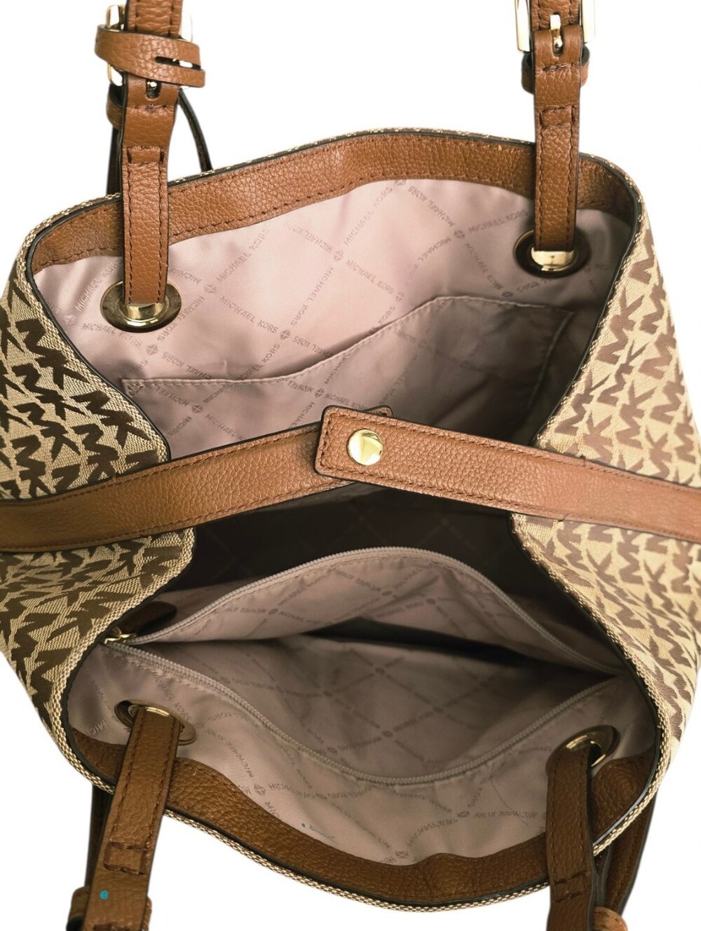 Michael Kors MK Signature Jacquard Brown Large Tote Shoulder Bag - Picture 5 of 7